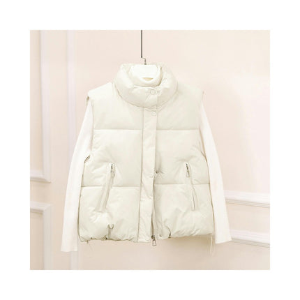 Women's Crop Padded Vest Stand Collar Sleeveless Puffer Gilet Outerwear