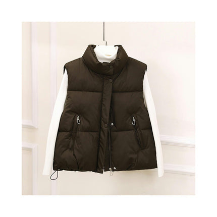 Women's Crop Padded Vest Stand Collar Sleeveless Puffer Gilet Outerwear