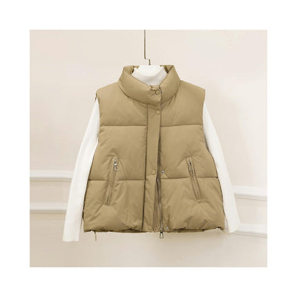 Women's Crop Padded Vest Stand Collar Sleeveless Puffer Gilet Outerwear
