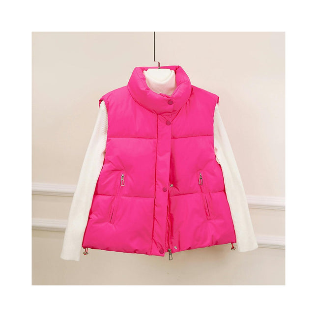 Women's Crop Padded Vest Stand Collar Sleeveless Puffer Gilet Outerwear