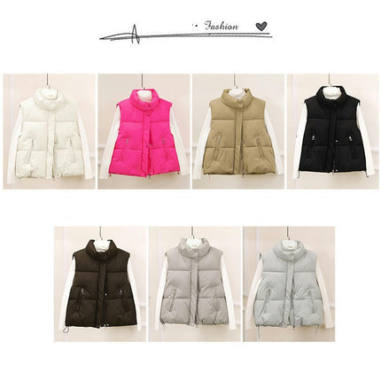 Women's Crop Padded Vest Stand Collar Sleeveless Puffer Gilet Outerwear