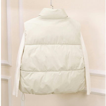 Women's Crop Padded Vest Stand Collar Sleeveless Puffer Gilet Outerwear