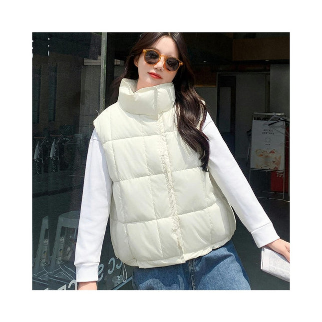 Puffer Vest Women Zip Up Sleeveless Winter Stand Collar Padded Jacket Coat