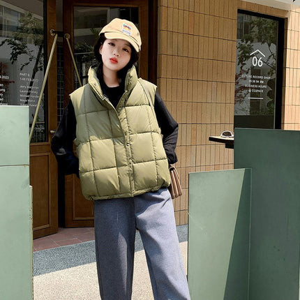 Puffer Vest Women Zip Up Sleeveless Winter Stand Collar Padded Jacket Coat