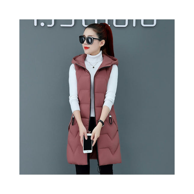 Womens Long Puffer Vest Sleeveless Hooded Jackets Winter Warm Gilet Outerwear