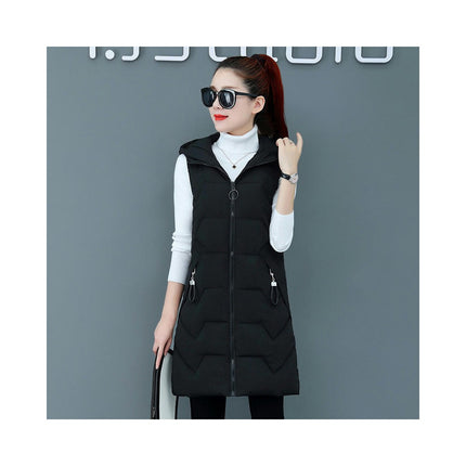 Womens Long Puffer Vest Sleeveless Hooded Jackets Winter Warm Gilet Outerwear