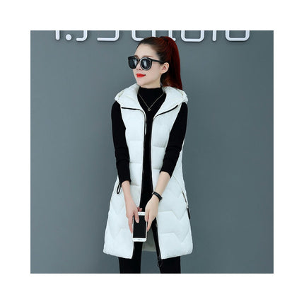 Womens Long Puffer Vest Sleeveless Hooded Jackets Winter Warm Gilet Outerwear