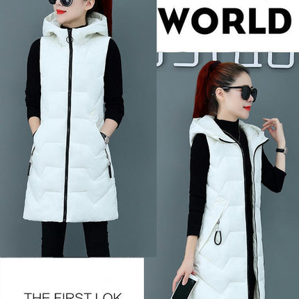 Womens Long Puffer Vest Sleeveless Hooded Jackets Winter Warm Gilet Outerwear