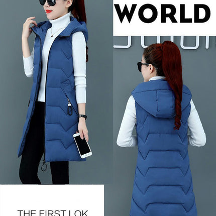 Womens Long Puffer Vest Sleeveless Hooded Jackets Winter Warm Gilet Outerwear