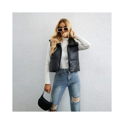 Women's Winter Cropped Puffer Vest Sleeveless Zip Up Gilet Padded Warm Outerwear