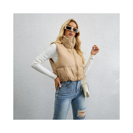 Women's Winter Cropped Puffer Vest Sleeveless Zip Up Gilet Padded Warm Outerwear