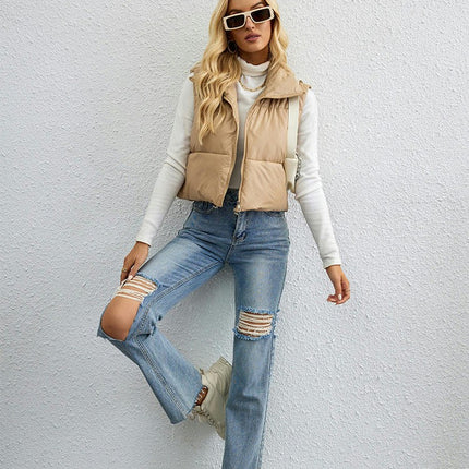 Women's Winter Cropped Puffer Vest Sleeveless Zip Up Gilet Padded Warm Outerwear