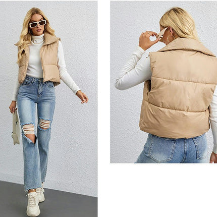 Women's Winter Cropped Puffer Vest Sleeveless Zip Up Gilet Padded Warm Outerwear