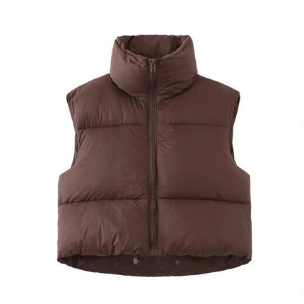Women's Winter Cropped Puffer Vest Sleeveless Zip Up Gilet Padded Warm Outerwear