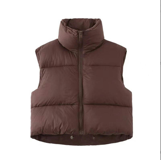 Women's Winter Cropped Puffer Vest Sleeveless Zip Up Gilet Padded Warm Outerwear