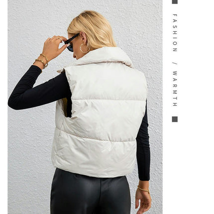 Women's Winter Cropped Puffer Vest Sleeveless Zip Up Gilet Padded Warm Outerwear