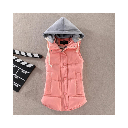 Women's Sleeveless Quilted Removable Hooded Winter Puffer Vest Coat