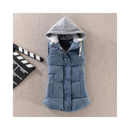 Women's Sleeveless Quilted Removable Hooded Winter Puffer Vest Coat