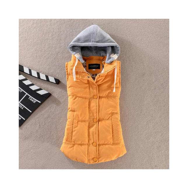 Women's Sleeveless Quilted Removable Hooded Winter Puffer Vest Coat