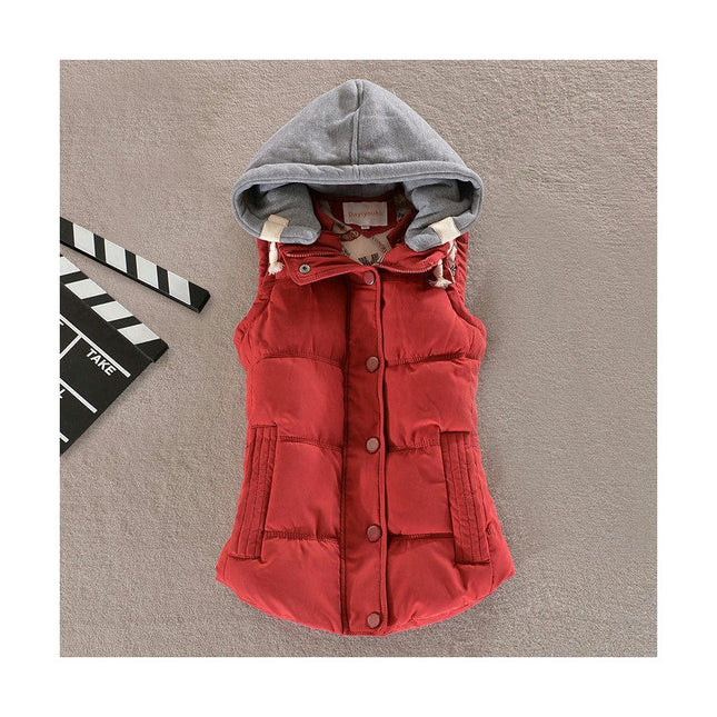 Women's Sleeveless Quilted Removable Hooded Winter Puffer Vest Coat