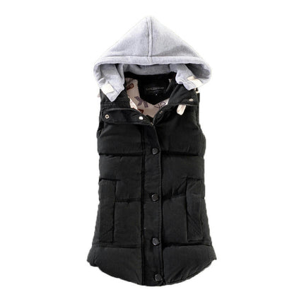 Women's Sleeveless Quilted Removable Hooded Winter Puffer Vest Coat