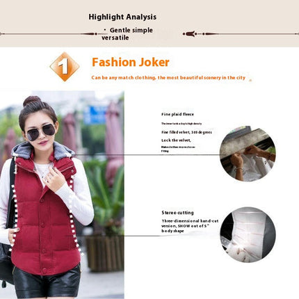 Women's Sleeveless Quilted Removable Hooded Winter Puffer Vest Coat