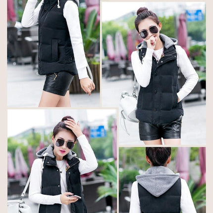 Women's Sleeveless Quilted Removable Hooded Winter Puffer Vest Coat