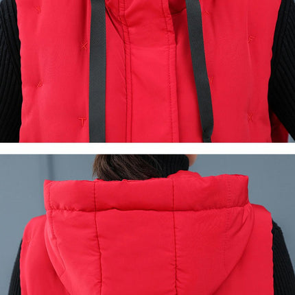 Women's Long Puffer Vest Cotton Sleeveless Puffy Jacket with Hood
