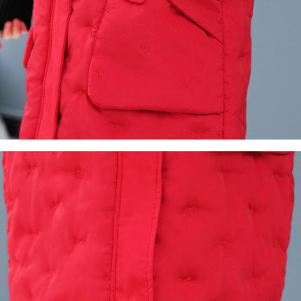 Women's Long Puffer Vest Cotton Sleeveless Puffy Jacket with Hood