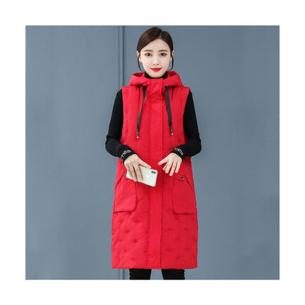 Women's Long Puffer Vest Cotton Sleeveless Puffy Jacket with Hood