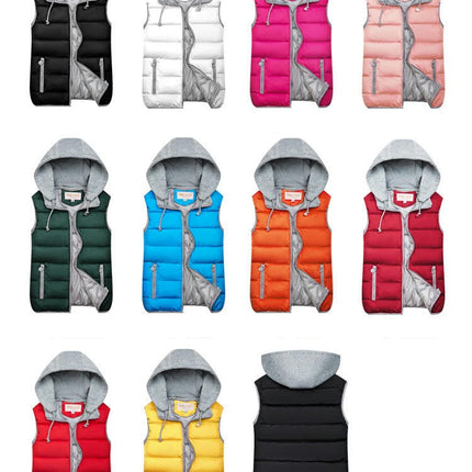Women's Warm Vest Outerwear Puffer Sleeveless Vest With Detachable Hood