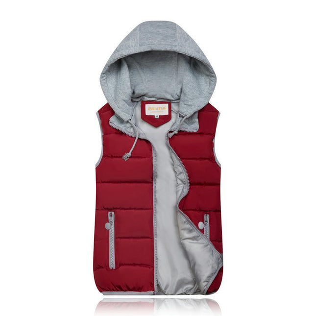 Women's Warm Vest Outerwear Puffer Sleeveless Vest With Detachable Hood