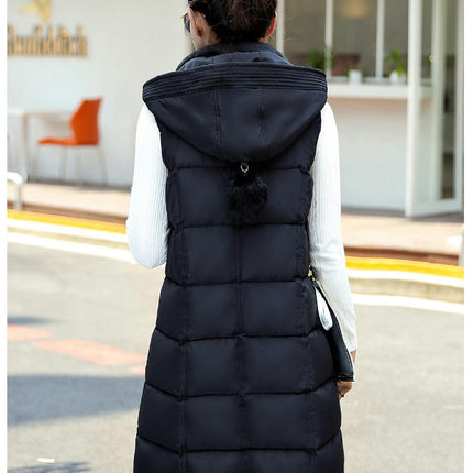 Long Puffer Vest for Women Hooded Warm Winter Sleeveless Puffy Vests Jackets Outerwear