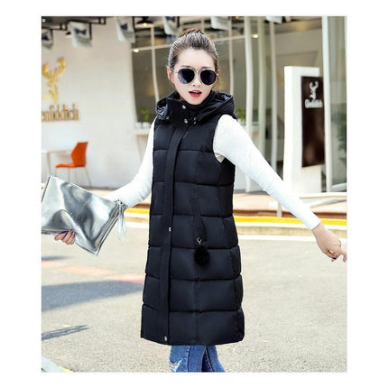 Long Puffer Vest for Women Hooded Warm Winter Sleeveless Puffy Vests Jackets Outerwear