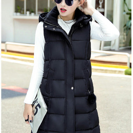 Long Puffer Vest for Women Hooded Warm Winter Sleeveless Puffy Vests Jackets Outerwear