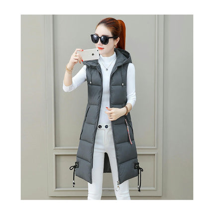 Women's Hooded Long Down Vest Full-Zip Sleeveless Puffer Vest Coats