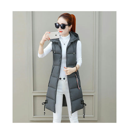 Women's Hooded Long Down Vest Full-Zip Sleeveless Puffer Vest Coats