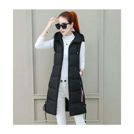 Women's Hooded Long Down Vest Full-Zip Sleeveless Puffer Vest Coats