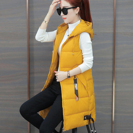 Women's Hooded Long Down Vest Full-Zip Sleeveless Puffer Vest Coats