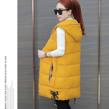 Women's Hooded Long Down Vest Full-Zip Sleeveless Puffer Vest Coats