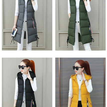 Women's Hooded Long Down Vest Full-Zip Sleeveless Puffer Vest Coats
