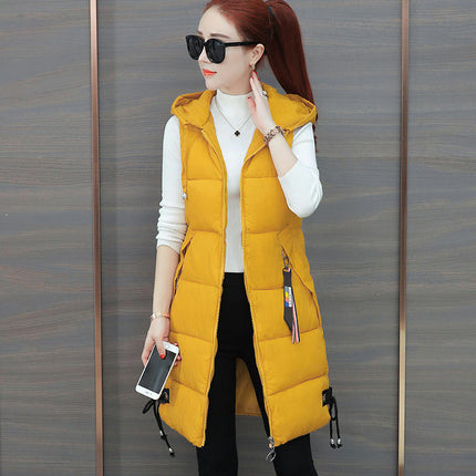 Women's Hooded Long Down Vest Full-Zip Sleeveless Puffer Vest Coats
