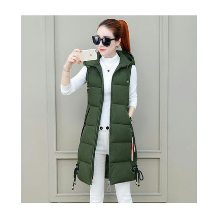 Women's Hooded Long Down Vest Full-Zip Sleeveless Puffer Vest Coats