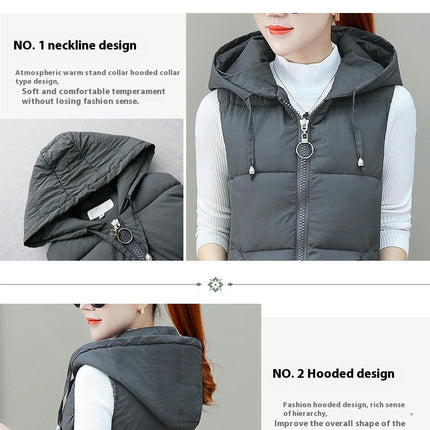 Women's Hooded Long Down Vest Full-Zip Sleeveless Puffer Vest Coats