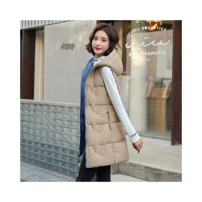 Women's Long Vest Winter Hooded Sleeveless Zip Up Long Jacket Vest