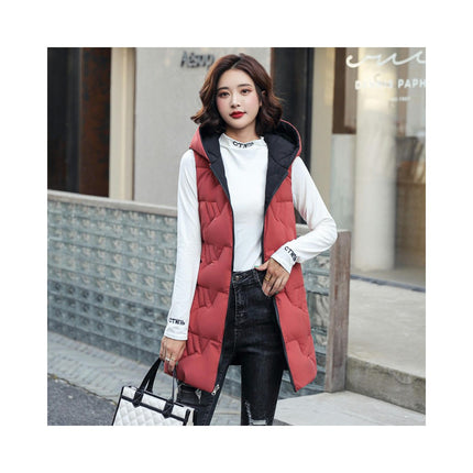 Women's Long Vest Winter Hooded Sleeveless Zip Up Long Jacket Vest