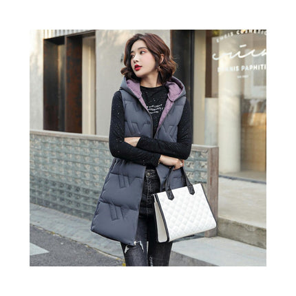 Women's Long Vest Winter Hooded Sleeveless Zip Up Long Jacket Vest