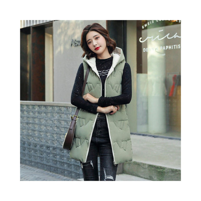 Women's Long Vest Winter Hooded Sleeveless Zip Up Long Jacket Vest