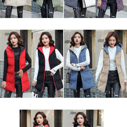 Women's Long Vest Winter Hooded Sleeveless Zip Up Long Jacket Vest