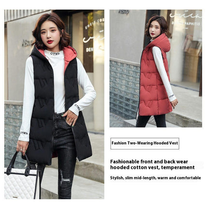 Women's Long Vest Winter Hooded Sleeveless Zip Up Long Jacket Vest